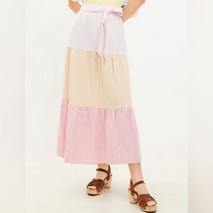 Loft Striped Tiered Linen Skirt size L
